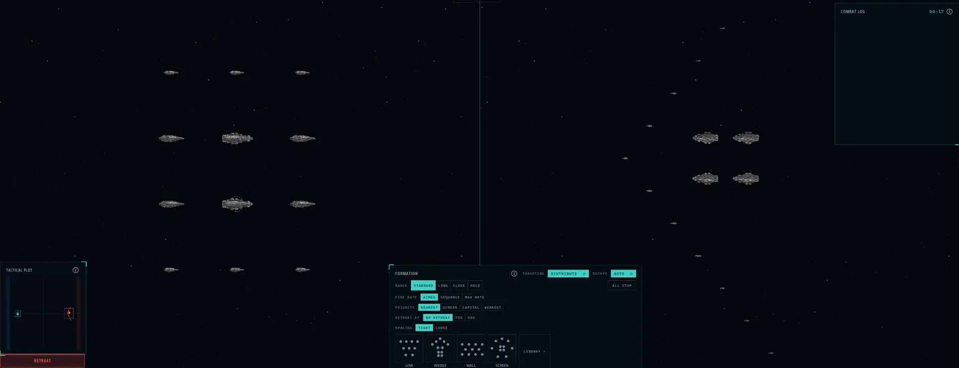 Two fleets in formation during a tactical engagement in Throw Weight: Strategic Command